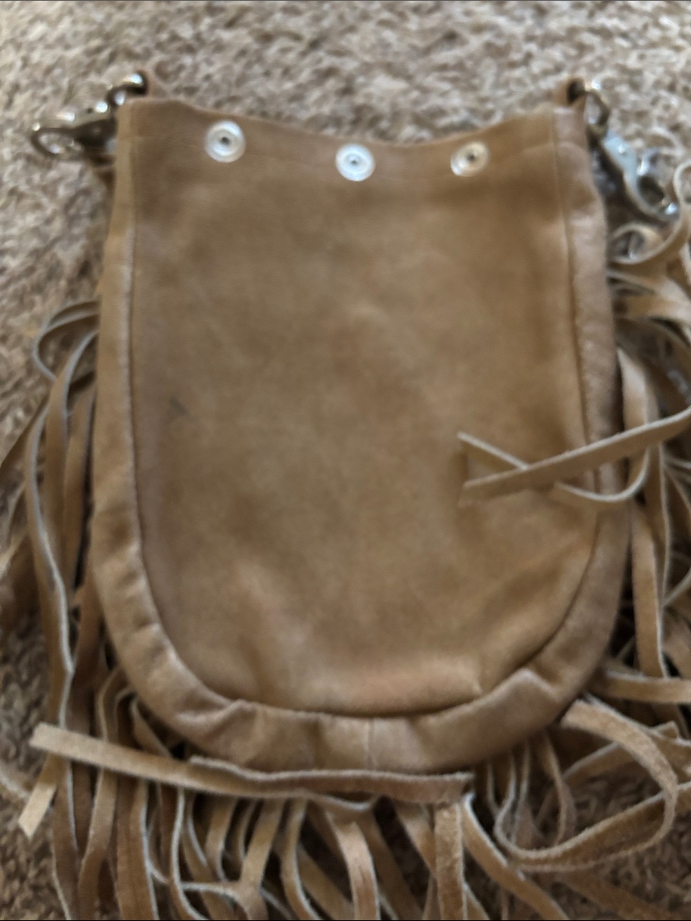 Fringed Suede Crossbody Bag in Tan - Picture 3 of 3
